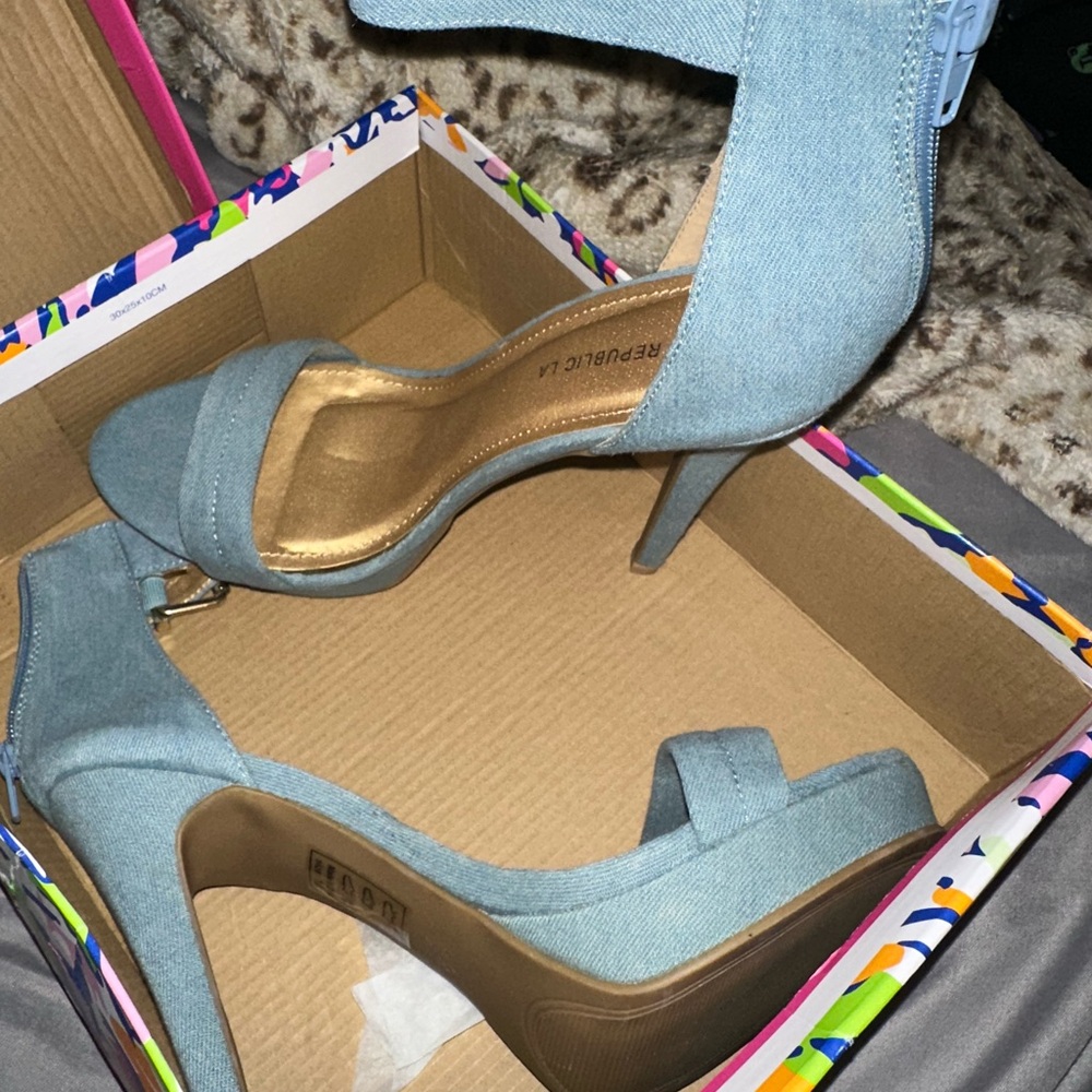Shoe Republic LA Light Blue Denim Heels